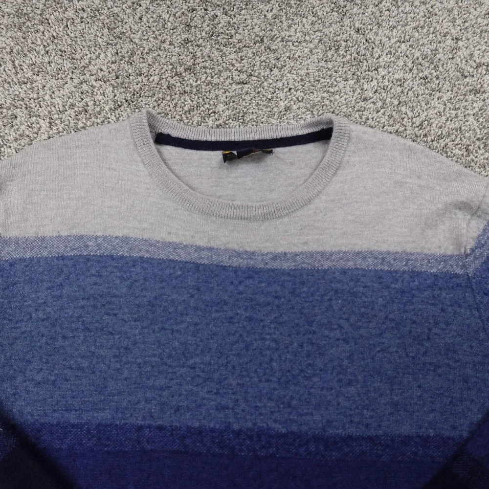 Club‎ Room Sweater Mens 2XL Gray Blue Merino Wool Blend Pullover Crewneck Cozy